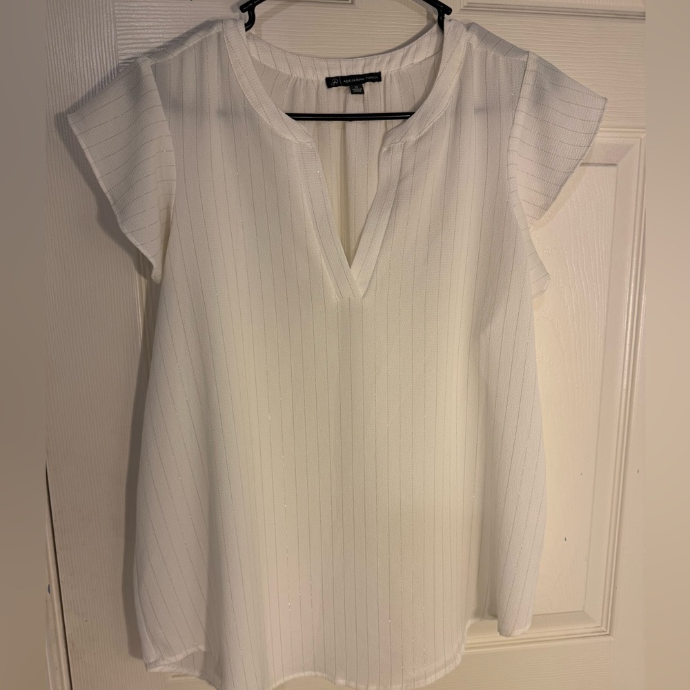 Adrianna Papell Ivory‎ Metallic Gold Striped Pullover Tunic M